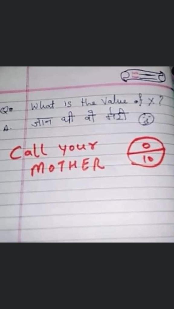 Value Of X Written By Student